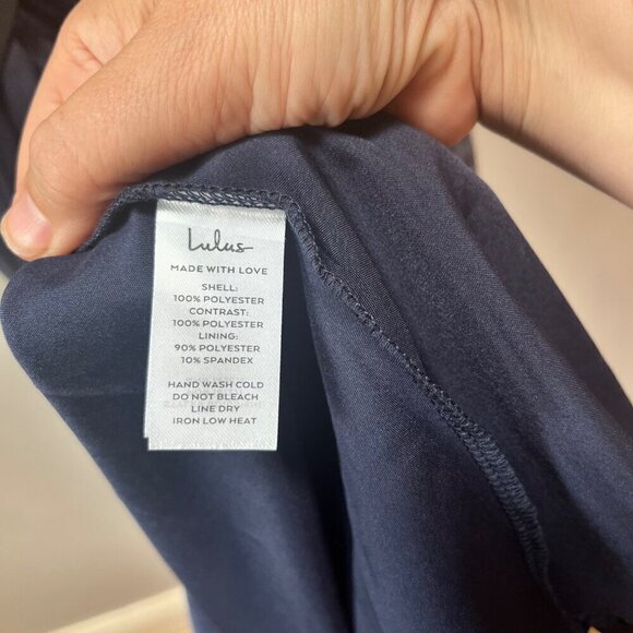 NEW Lulus Navy Blue Halter Dress with Bow & Tulle Overlay Size L - Picture 7 of 8